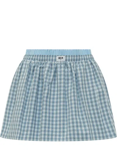 Msgm Blue Gingham Shorts