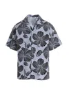 Msgm Hibiscus Print Abowling Shirt In Blue
