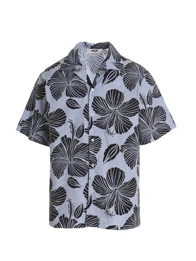 MSGM BLUE HIBISCUS PRINT SHIRT