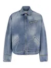Msgm Blue Jacket With Faded Effect And Logo Embroidered On The Front In Denim Man In Blue