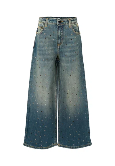 Msgm Kids' Blue Jeans For Girl With All-over Studs