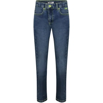 Msgm Kids' Blue Jeans For Girl With Logo In Denim