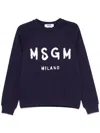 Msgm Black Crewneck Sweatshirt With Logo Print In Blue