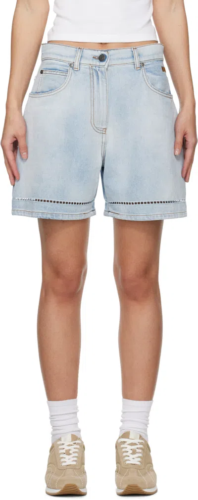 MSGM BLUE PERFORATED LIGHT WASHED DENIM SHORTS
