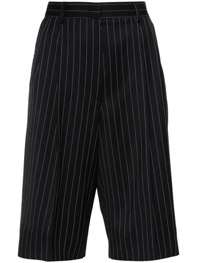 Msgm Blue Pinstriped Tailored Shorts For Women
