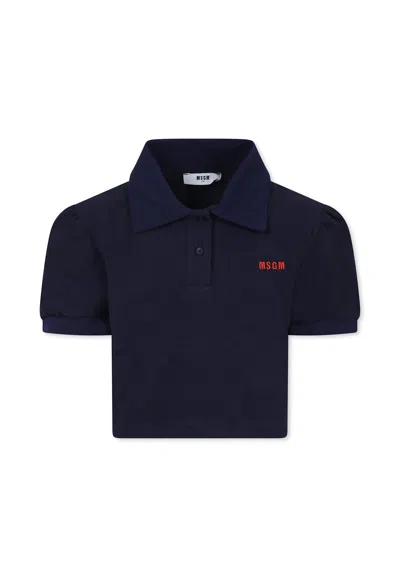 Msgm Kids' Blue Polo Shirt For Girl With Logo