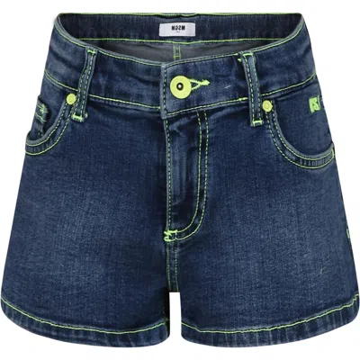 Msgm Kids' Blue Shorts For Girl With Logo In Denim