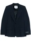 Msgm Single-breasted Blue Wool Blazer With Logo Label