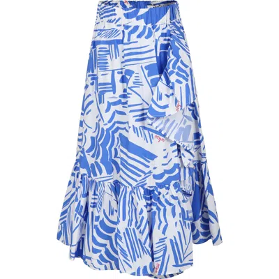 Msgm Kids' Blue Skirt For Girl With Logo In Light Blue