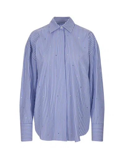 Msgm Blue Striped Shirt With Rhinestones