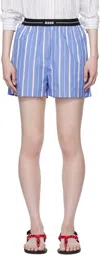 Msgm Blue Bermuda Shorts With Elastic Drawstring Waist With Logo Lettering And All-over Striped Motif In  In 85 Blue