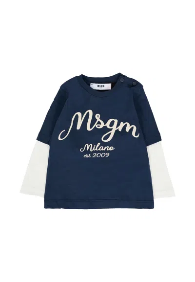MSGM BLUE T-SHIRT FOR BABY BOY WITH LOGO