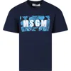 MSGM BLUE T-SHIRT FOR BOY WITH LOGO