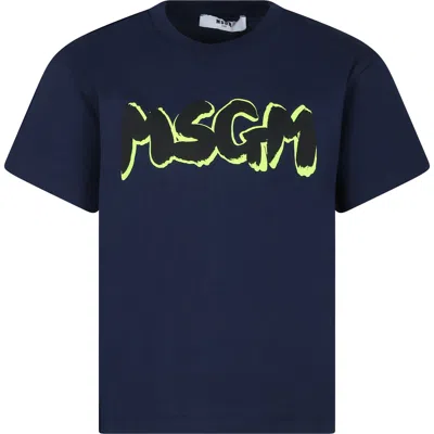 Msgm Kids' Blue T-shirt For Boy With Logo