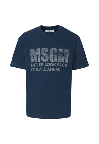 MSGM BLUE T-SHIRT FOR KIDS WITH LOGO