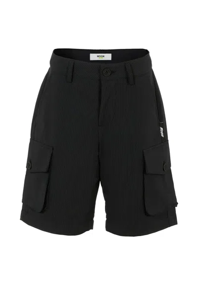 Msgm Kids' Blue Trousers For Boy With Logo In Black
