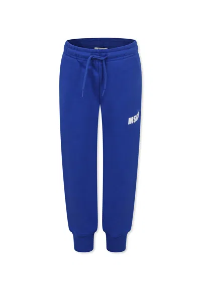 MSGM BLUE TROUSERS FOR KIDS WITH LOGO
