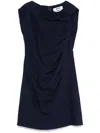Msgm Short Blue Draped Dress In Navy Blue