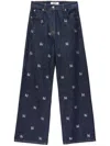 Msgm Rhinestone-logo Wide-leg Jeans In Black