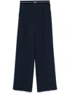 Msgm Blue Wool Trousers With Elastic Waistband And Logo In Blue