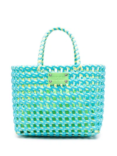 Msgm Blue Woven Logo Tote Handbag For Women