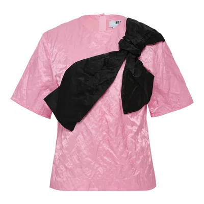 Msgm Blusa Diagonal Ribbon Detail Top In Pink