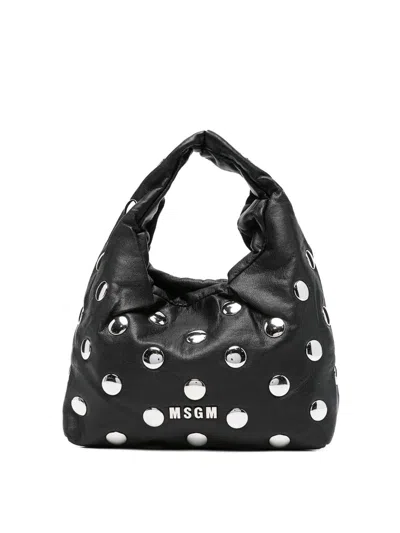 Msgm Kids' Studded Shoulder Bag In Black