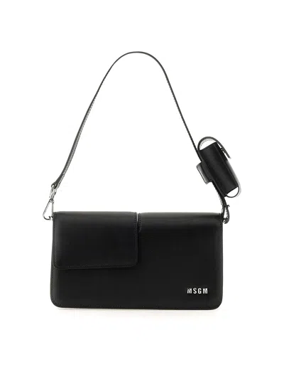 Msgm Baguette Bag With Double Flap And Logo In Black