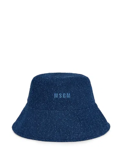 Msgm Bookish Bucket Hat In Blue