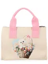 Msgm Tote Bag Rectangular Shape Top Handles Print In Neutral