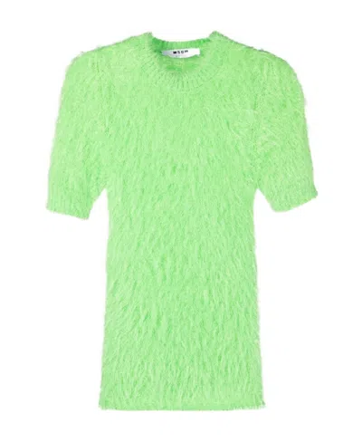 Msgm Bouclé Short-sleeve Jumper In Green