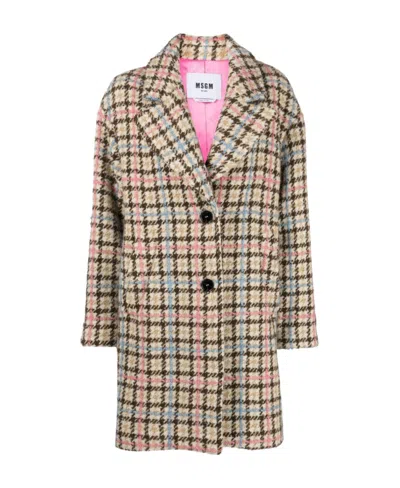 MSGM MSGM HOUNDSTOOTH-PATTERN LONG SLEEVED BUTTONED COAT