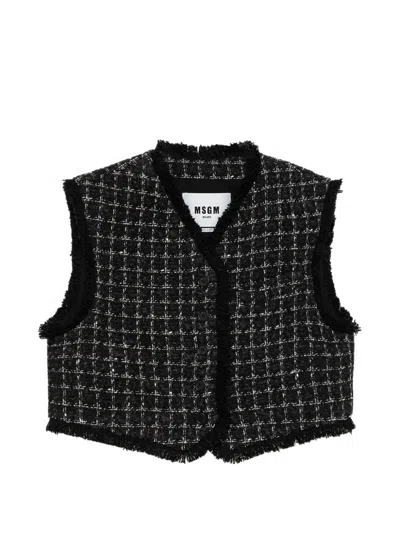 Msgm Bouclé Frayed Jacket In Black