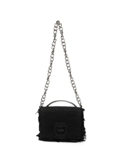 Msgm Bouclé Frayed-edge Mini Shoulder Bag In Black