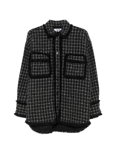 Msgm Bouclé Frayed-edge Shirt In Black
