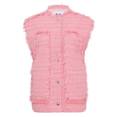 Msgm Boucle Tweed Vest In Pink