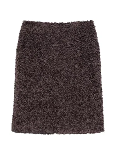 Msgm Bouclé-effect Midi Skirt In Brown