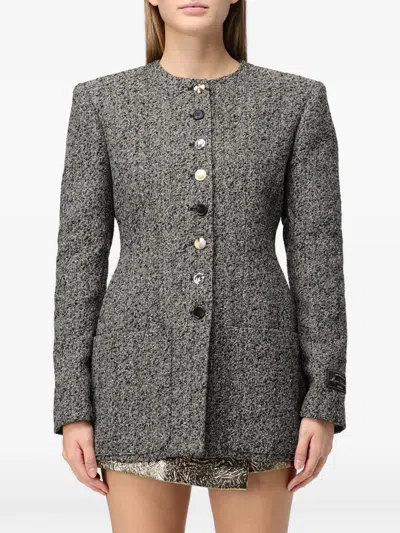 Msgm Bouclé-knit Single-breasted Coat In Gray