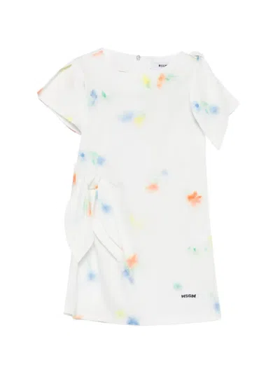 Msgm Bow-detail Floral-print Dress In White