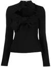 Msgm Bow-detail Long-sleeve Top In Black