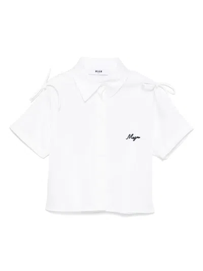 Msgm Kids' Bow-detailed Shirt In White