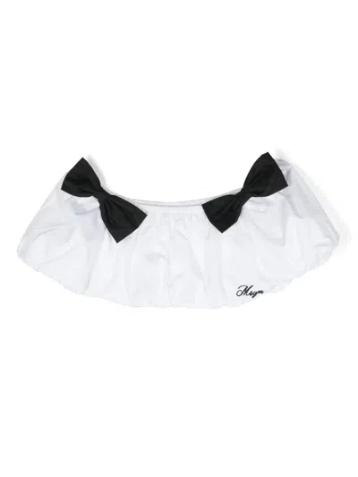 Msgm Kids' Bow-detailing Cropped Top In White