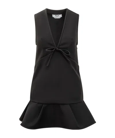 Msgm Bow-embellished Dress In Black