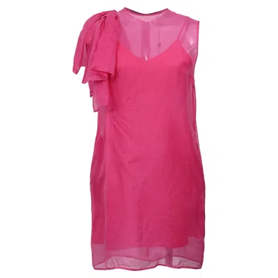 Msgm Bow-embellished Mini Dress In Pink Silk-organza