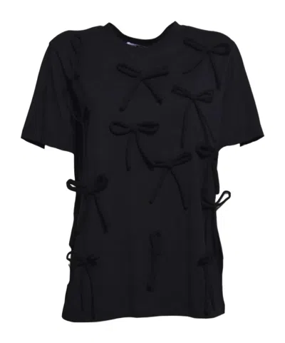 Msgm Bow-embellished T-shirt In Black