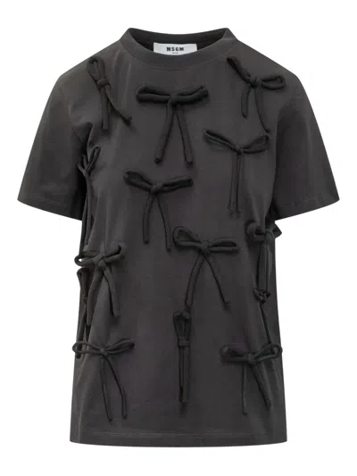 MSGM BOW-EMBELLISHED T-SHIRT