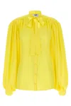 Msgm Bow Neck Shirt With Pleated Shoulders In Yellow
