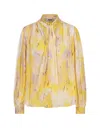 MSGM BOW SHIRT IN GEORGETTE WITH ARTSY FLOWER PRINT