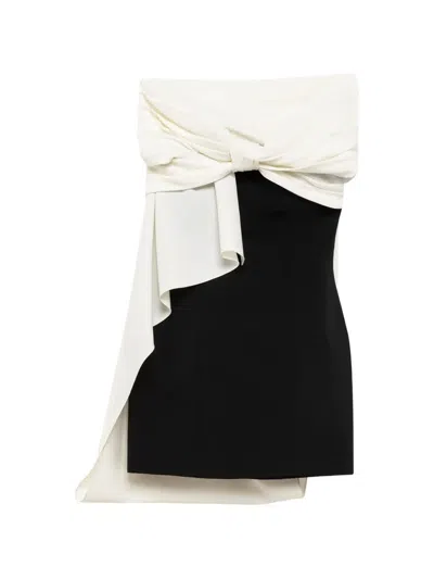 Msgm Bow-detail Off-shoulder Mini Dress In Black