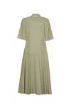 Msgm Bowed Waistline Poplin Midi Dress In Green